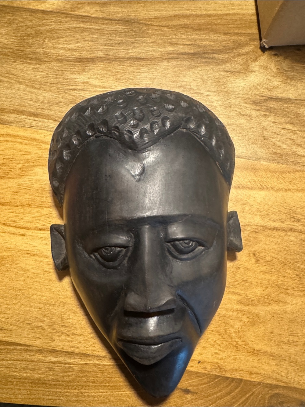 Vintage Hand-Carved Black Wooden African Mask Wall Art